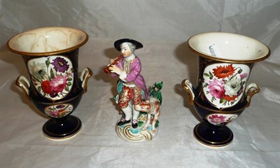 Lot 41 - A pair of English porcelain urns and a 19th century figure (3)