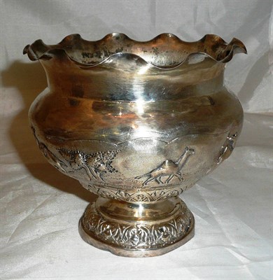 Lot 43 - Indian silver bowl embossed with wild animals