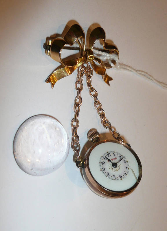 Lot 87 - Gold mounted ball watch on ribbon-bow suspension