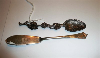 Lot 89 - George IV leafy stem silver spoon and an Albany pattern butter knife