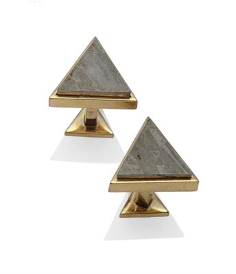 Lot 265 - A Pair of French Cufflinks, of triangular form, with a brushed grey finish, in a yellow frame,...