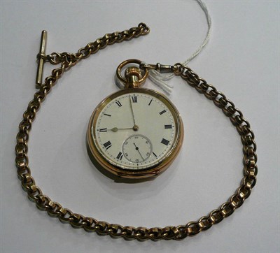 Lot 104 - Plated pocket watch and a watch chain (one link stamped '9C')