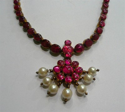 Lot 112 - Indian part gold and red stone and pearl necklace