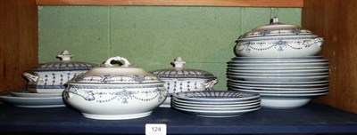 Lot 124 - A Lossol ware part dinner service and other blue and white pottery on a shelf