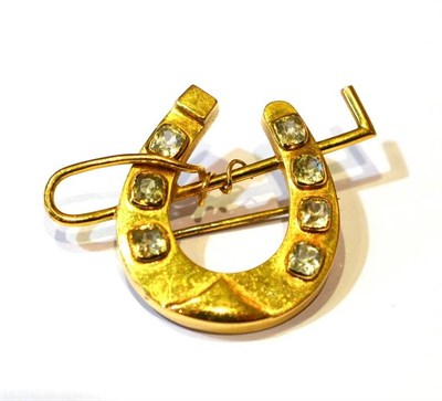 Lot 268 - A Horseshoe and Crop Brooch, circa 1900, the horseshoe inset with seven old cut white stones,...