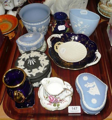 Lot 147 - Moorcroft vase, six items of Wedgwood Jasperware, Copeland Spode vase, Royal Crown Derby 'Derby...