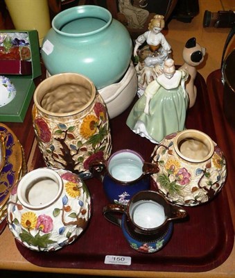 Lot 150 - Quantity of china including Doulton figure, Clarice Cliff bowl, copper lustre etc