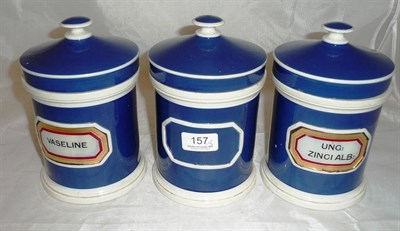 Lot 157 - Three Victorian blue glazed chemists' jars