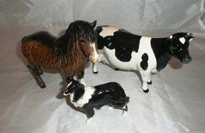 Lot 162 - Beswick Shetland pony, Fresian cow and a Border Collie