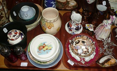 Lot 168 - Two trays of assorted ceramics including copper lustre, baby's bowls, Doulton dog and two cranberry