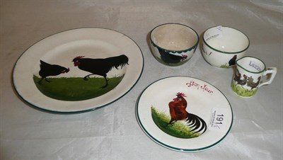 Lot 191 - A Wemyss bonjour saucer, a Hammersley jug and bowl and a Bristol plate and bowl painted with...