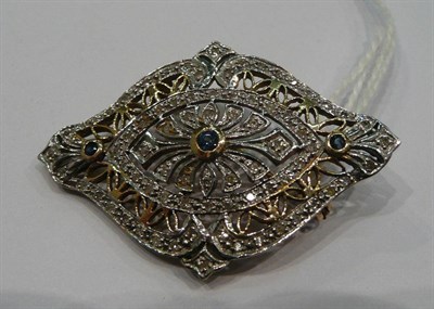 Lot 215 - A 9ct gold diamond and sapphire plaque brooch