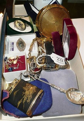 Lot 232 - A quantity of silver and costume jewellery including a charm bracelet, a signet ring, wristwatches