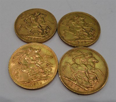 Lot 251 - Four full sovereigns, 2 x 1905, 1895 and 1912