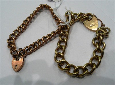 Lot 253 - A rose gold curb and lock bracelet and a curb bracelet with 9ct padlock