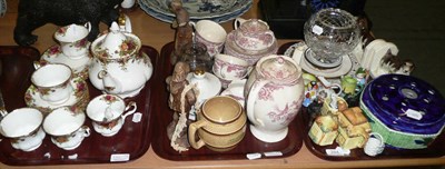 Lot 284 - Three trays of ceramics including Royal Albert Old Country Roses, Maling rose bowl, cottage tea set