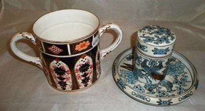 Lot 304 - Royal Crown Derby loving cup and two modern Imari items