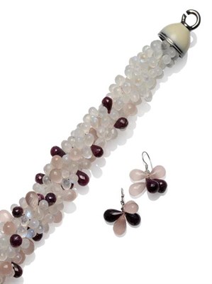 Lot 290 - A Moonstone, Ruby and Rose Quartz Torsade, several strands of the briolette cut stones strung...