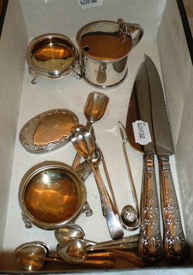 Lot 349 - Silver including mustard, pair of salts, spoons, thimbles etc