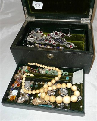 Lot 352 - Quantity of costume jewellery including some silver and beads etc in a jewellery box