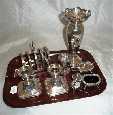 Lot 363 - Small quantity of silver including a vase, toast rack and condiments etc