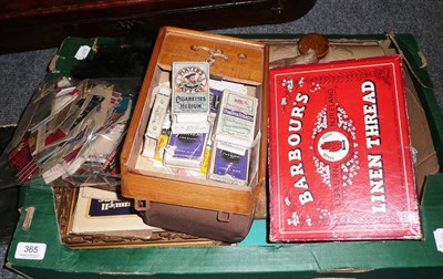 Lot 365 - A Victorian parasol, a quantity of stamps, cigarette cards, match box covers, a stoneware hot water