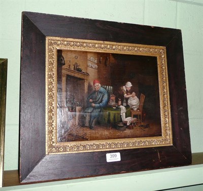 Lot 399 - 19th century oil on board depicting an interior scene