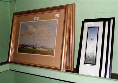 Lot 400 - E B Bland, two gilt framed watercolours 'The Farm' and three Oriental watercolours