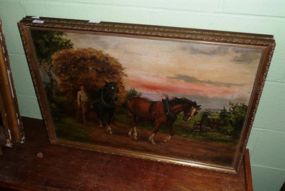 Lot 405 - Oil of a pair of cart horses, Alfred Cleavin