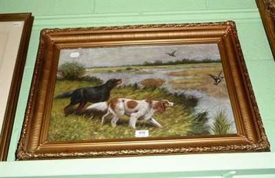 Lot 418 - Oil of shooting dogs and wild fowl