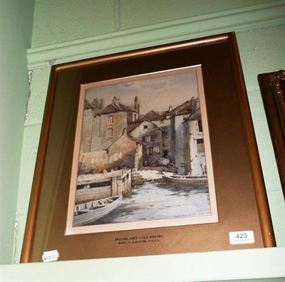 Lot 423 - Noel H Leaver, gilt framed watercolour, 'Moonlit Old Whitby'