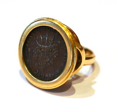 Lot 298 - A Coin Ring, circa 1870, a bronze Antoninianus coin depicting Emperor Postumus (259-268AD), the...