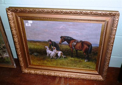 Lot 435 - Oil gyllie, dogs and horse by H Harris