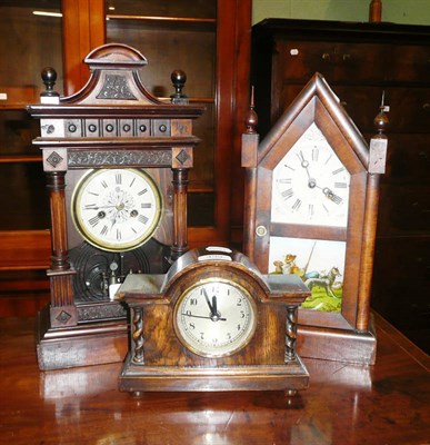 Lot 499 - A late Victorian drop dial mantel clock with circular white dial, Roman numerals and mercurial...