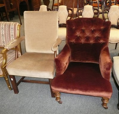 Lot 521 - A Victorian nursing chair and an upholstered elbow chair (2)