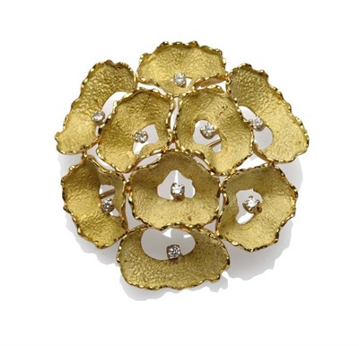 Lot 310 - A Diamond Set Brooch, of textured loops with a matt finish, a round brilliant cut diamond...