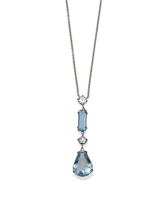 Lot 311 - An Aquamarine and Diamond Necklace, a pendant of an old cut diamond suspending a baguette cut...