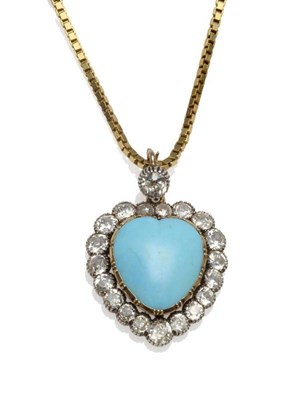 Lot 326 - A Turquoise and Diamond Pendant on Chain, the pendant circa 1900, comprises a polished heart shaped