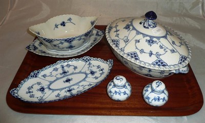 Lot 4 - A quantity of Royal Copenhagen items including Blue Fluted and Half Laced salt and pepper (531...