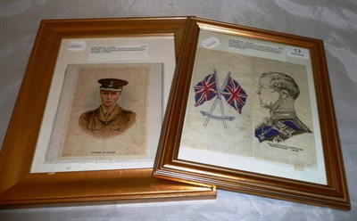 Lot 13 - One framed royal commemorative silk of the Prince of Wales and framed serviette for Edward the...