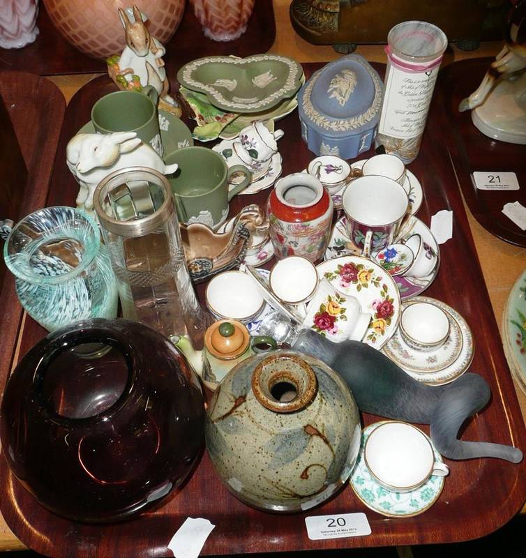 Lot 20 - Tray including decorative ceramics, glassware and miniature cups and saucers