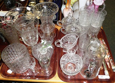 Lot 26 - Two trays of cut and moulded glassware including a pair of small decorative oval tureens and...