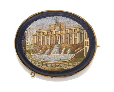 Lot 334 - A Micro-Mosaic Brooch, depicting a pilastered building, with waterfalls in front, in the...