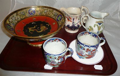 Lot 36 - A Pearl ware jug, another, two opaque china transfer printed mugs, Carltonware pedestal bowl...