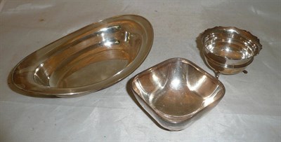 Lot 39 - A silver oval dish and two sugar bowls
