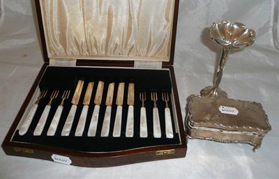 Lot 40 - A set of silver and mother of pearl fruit knives and forks in a fitted case, silver hinged...