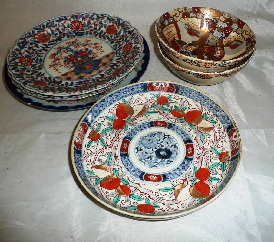 Lot 48 Five Imari plates and two Satsuma bowls