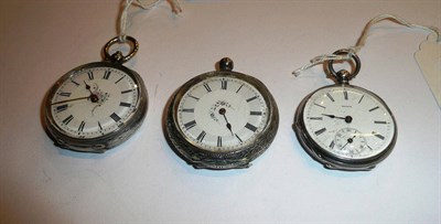 Lot 67 - A Pateck silver pocket watch, two others (3)