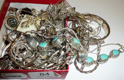 Lot 84 - Hinged silver bangle and assorted modern silver earrings, chains, bracelets, chunky link silver...