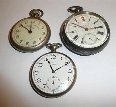 Lot 87 - An Omega pocket watch, silver pocket watch and a plated pocket watch